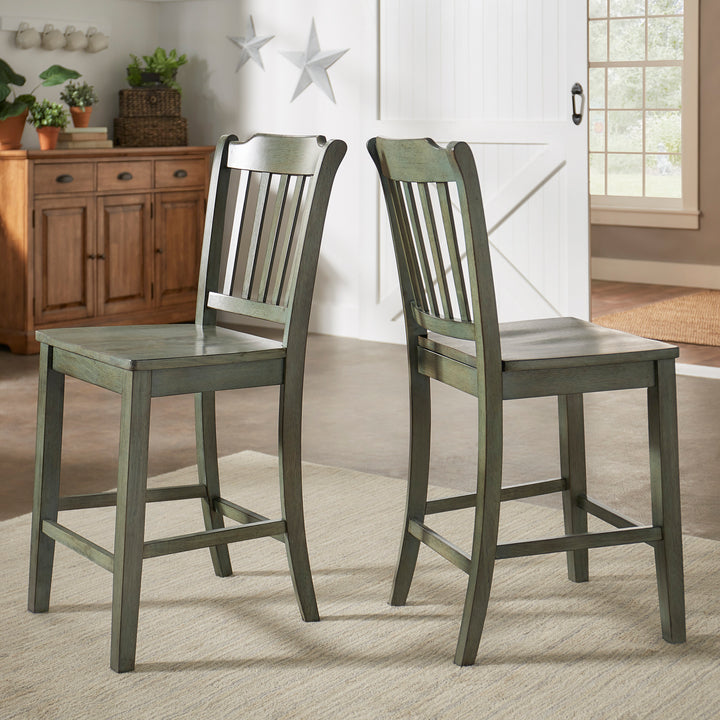 Slat Back Wood Counter Height Chairs (Set of 2) - Antique Sage Finish