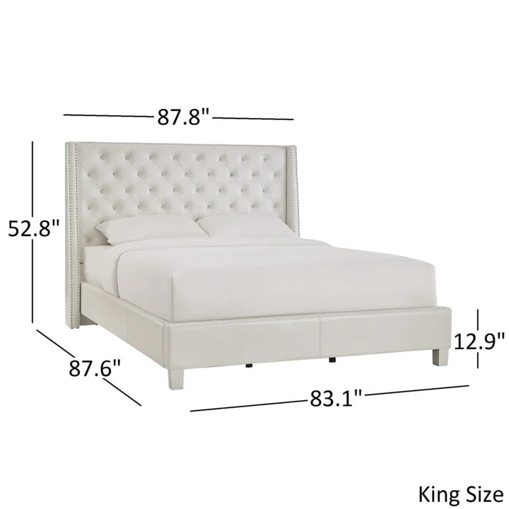 Faux Leather Crystal Tufted Bed - Grey, King