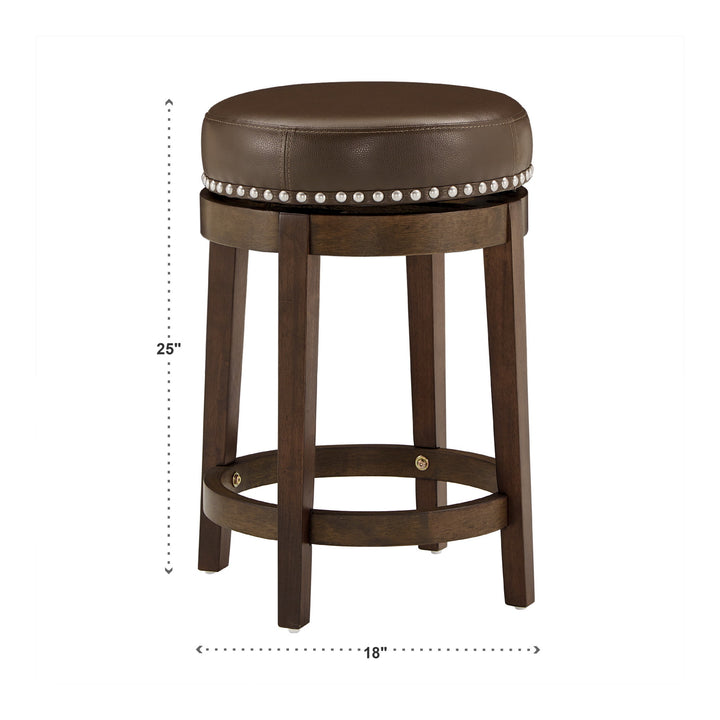 Set Of 2, Brown Finish Brown Pu 24" Swivel Counter Height Stool - Brown Faux Leather, Counter Height - Brown Faux Leather, Counter Height