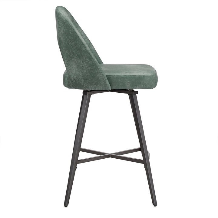 Metal Swivel Stools (Set of 2) - Teal PU Leather, 24" Counter Height
