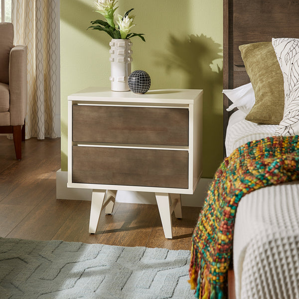 Butter White and Light Charcoal Finish 2-Drawer Nightstand