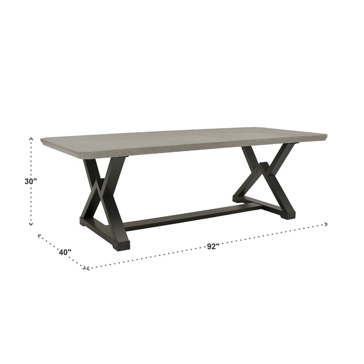 7-piece 92" Black Finish Light Grey Fiber Cement Top Dining Set