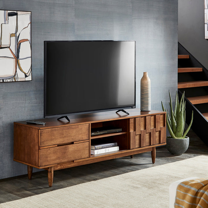 Mid-Century Wood 2-Drawer TV Stand - Brown Finish, 70-inch TV Stand