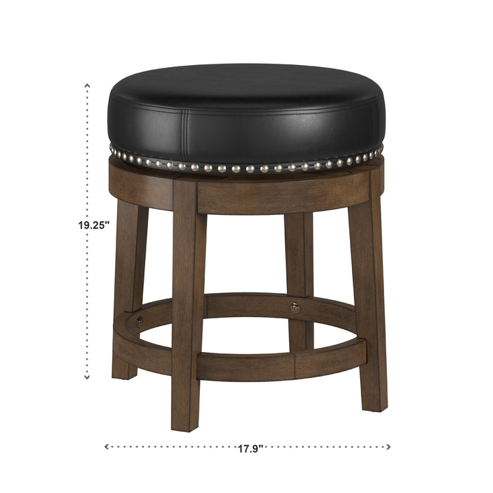 Set Of 2, Brown Finish Black Pu 18" Swivel Stool - Black Faux Leather, Dining Height - Black Faux Leather, Dining Height