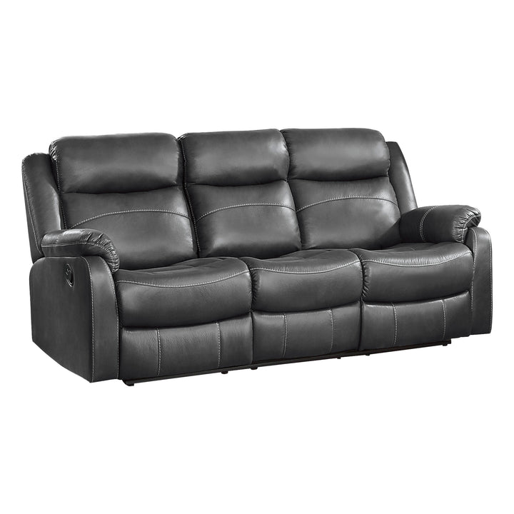 Double Lay Flat Reclining Sofa With Drop Down Cup Holders, Dark Grey Polished Microfiber