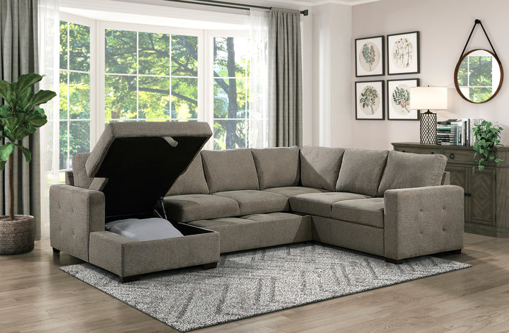 3-Piece Sectional with Pull-out Bed and Left Chaise with Hidden Storage
