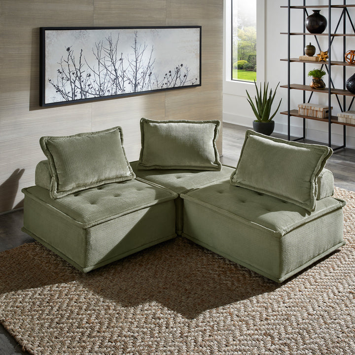 Velvet Tufted Modular Sofa with Pillow Back - Moss Green