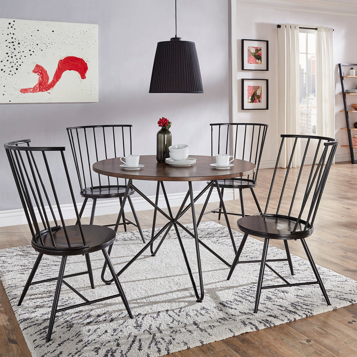 Walnut Finish Round 5-Piece Dining Set - High Back Chairs