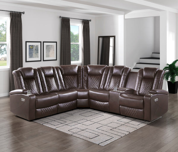 3-Piece Reclining Sectional with Drop-Down Cup Holders, LED Lights, Console, Storage Arms with Cup holders