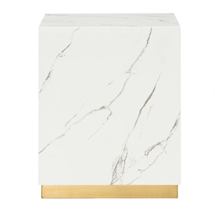 Faux Marble Table with Casters - White, Square, End and Large Coffee Table Set