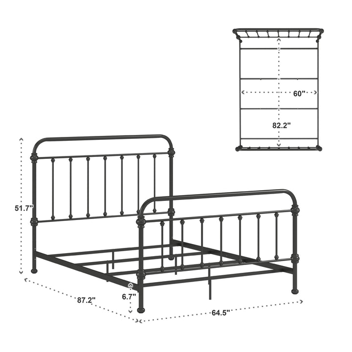 Antique Graceful Victorian Iron Metal Bed - Dark Bronze, Queen