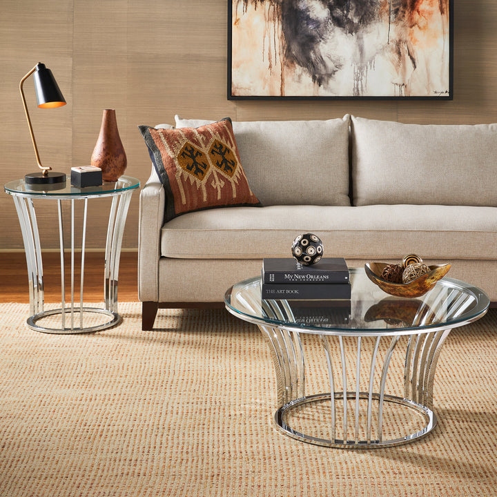  Chrome Finish Table with Glass Top - Coffee Table and End Table Set