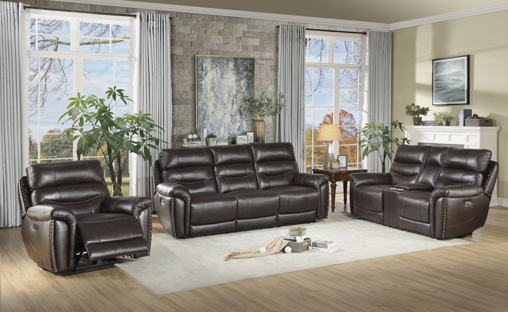 Power Reclining Chair with Power Headrest & Usb Port, Brown Top Grain Leather Match Pvc