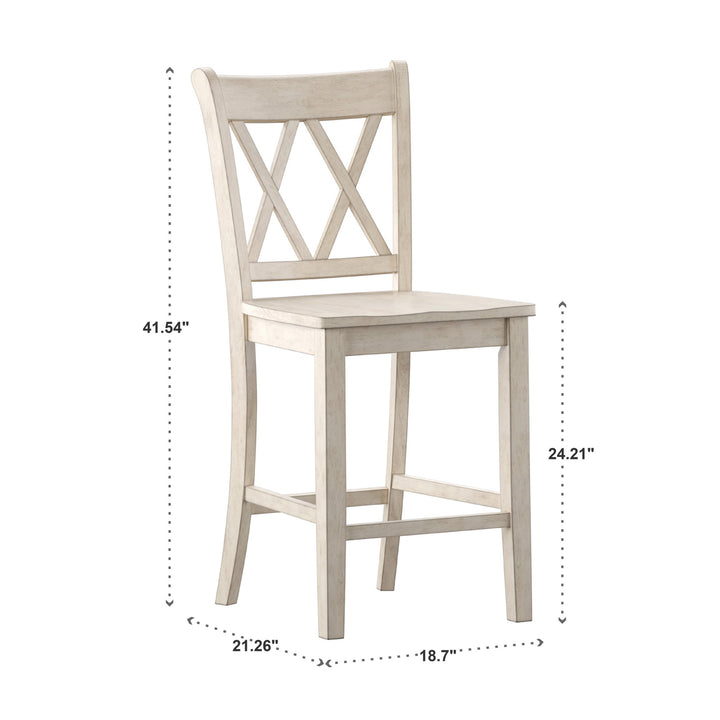 Double X-Back Counter Height Chairs (Set of 2) - Antique White Finish