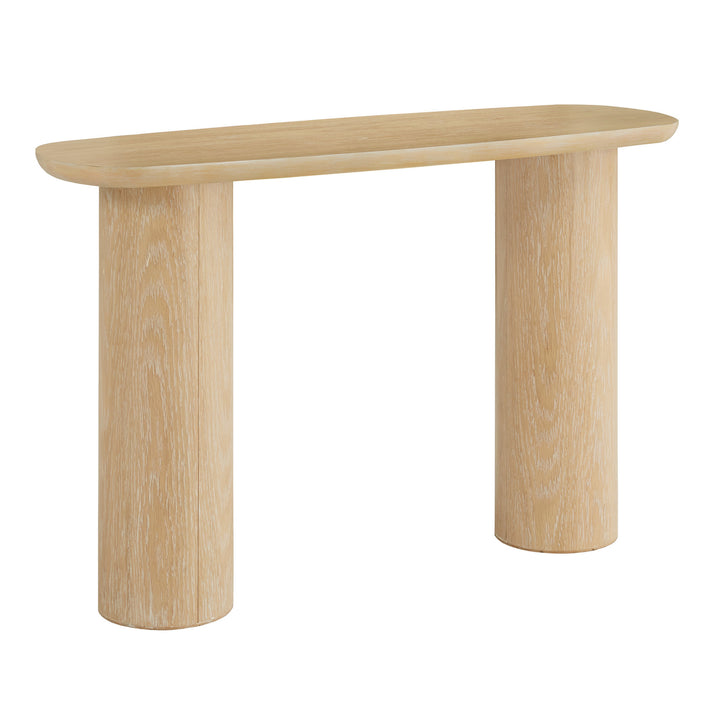 Contemporary Oak-Finished Table with Sturdy Column Base - Coffee Table