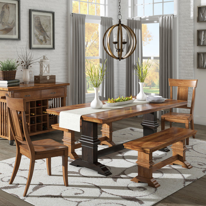 Two-Tone Rectangular Solid Wood Top Dining Table Oak Top with