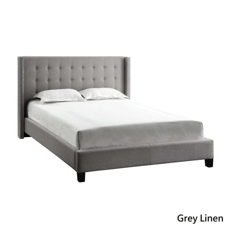 Nailhead Wingback Tufted Upholstered Bed - Grey Linen, Full