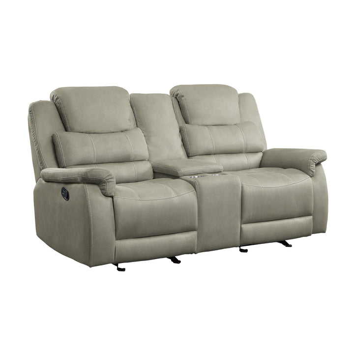 Double Glider Reclining Loveseat with Center Console, Light Grey 100% Polyester