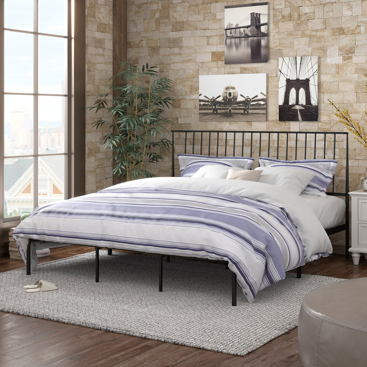 Metal Platform Bed with Curved Metal Headboard - Black Finish, King (King Size)