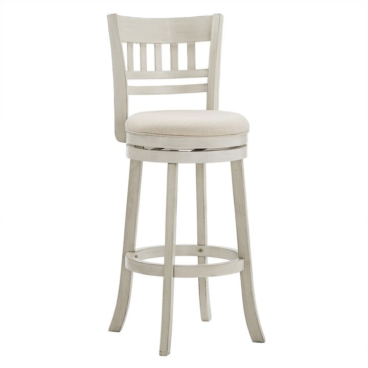 Lattice Back 29"H Swivel Bar Stool - Antique White Finish, Beige Linen