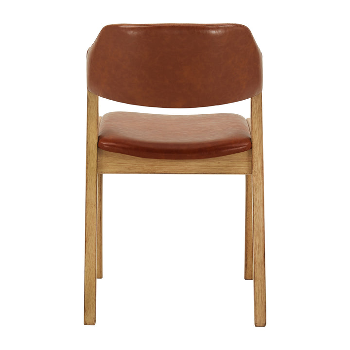 Modern Scandinavian Wood Finish Dining Chair (Set of 2) - Caramel Fegan Leather Cushion, Light Oak Veneer