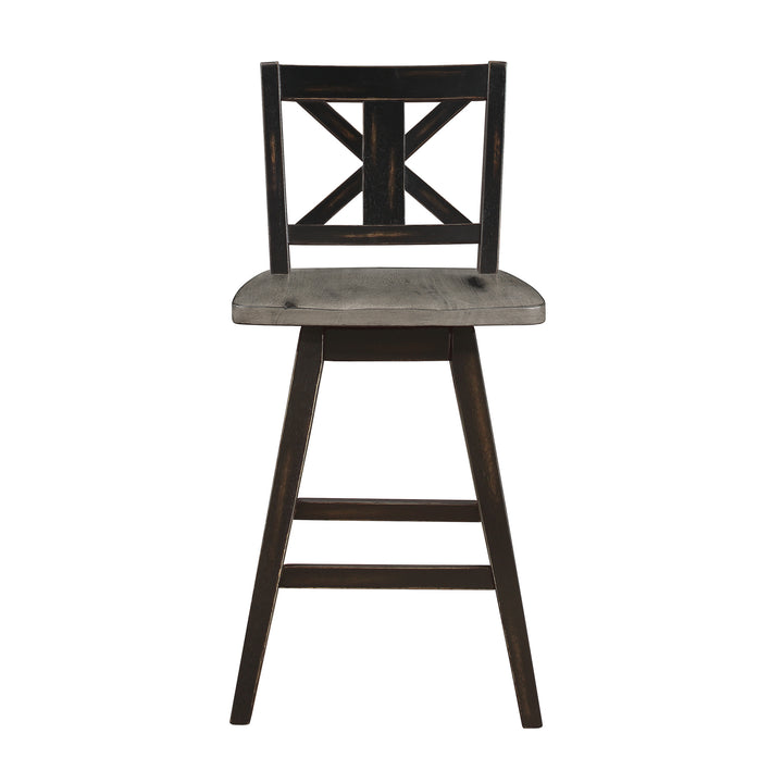 Set Of 2, Swivel Cntr Hght Chr, Ant.Grey Sand Thru+Antq Black