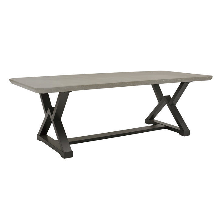7-piece 92" Black Finish Light Grey Fiber Cement Top Dining Set