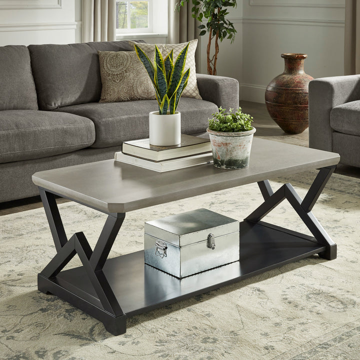 Black Finish Light Grey Fiber Cement Top Table - Coffee Table