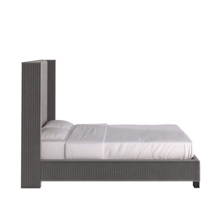 Wingback Upholstered Bed - Gray, Full