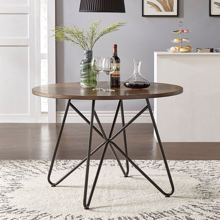 Distressed Walnut Finish Round Dining Table