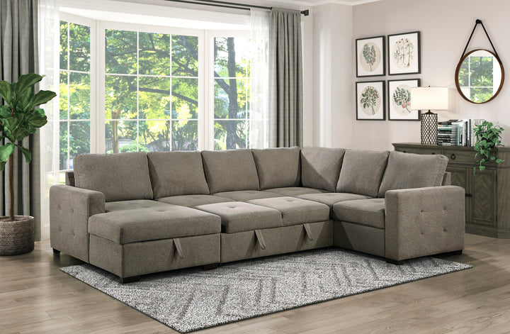 3-Piece Sectional with Pull-out Bed and Left Chaise with Hidden Storage