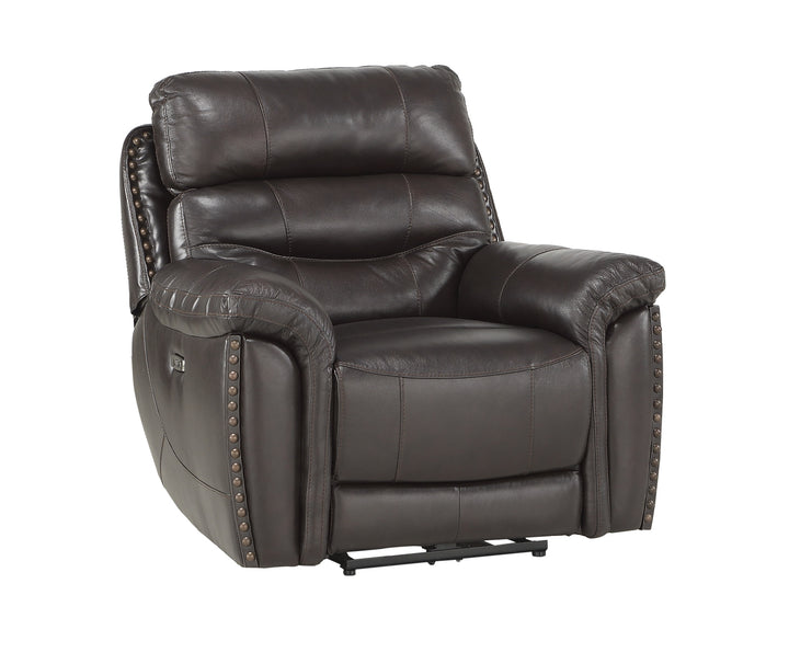 Power Reclining Chair with Power Headrest & Usb Port, Brown Top Grain Leather Match Pvc