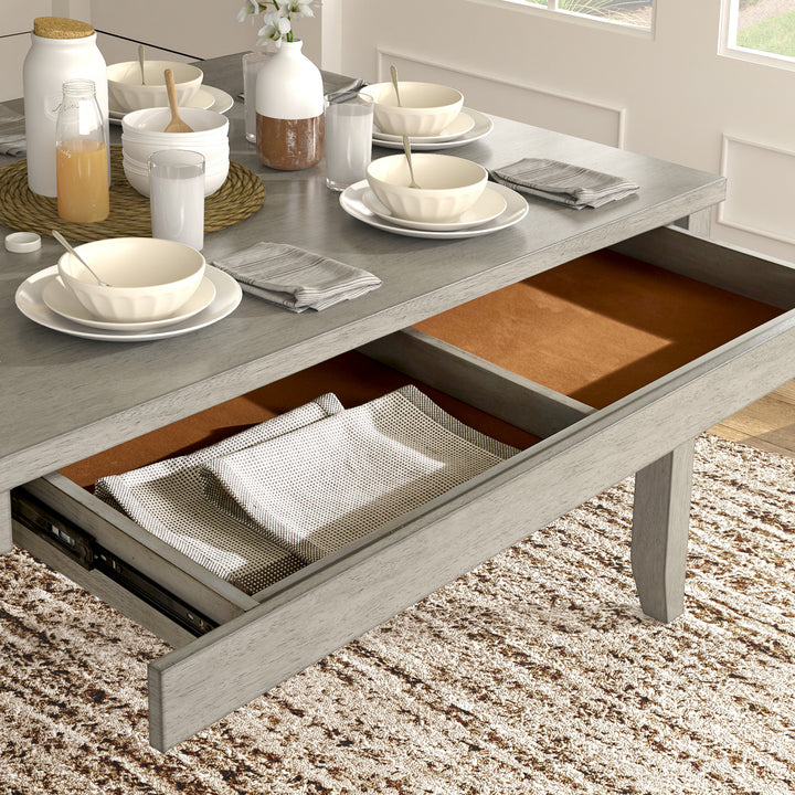 Solid Wood Rectangular Dining Table with Two Drawers - Antique Gray