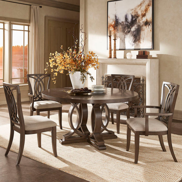 Dark Walnut Finish Round 5-Piece Dining Set - 2 Side Chairs and 2 Arm Chairs