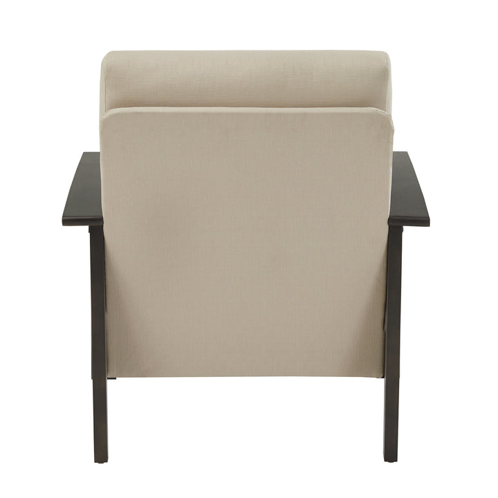 Mission-Style Wood Accent Chair with Ottoman - Beige Linen, Dark Gray Finish