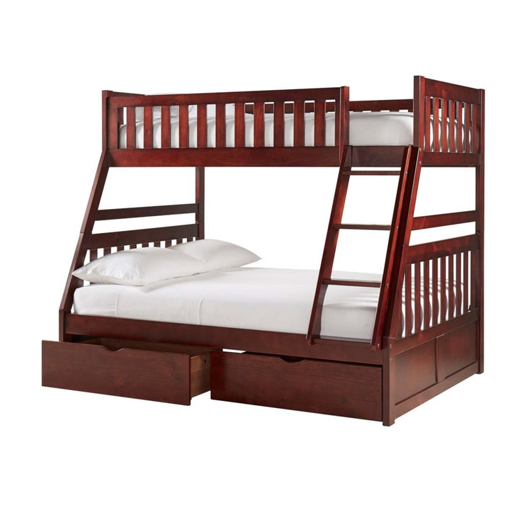 Dark Cherry Finish Kids' Bunk Bed - Twin over Full, Bunk Bed with Storage Drawers