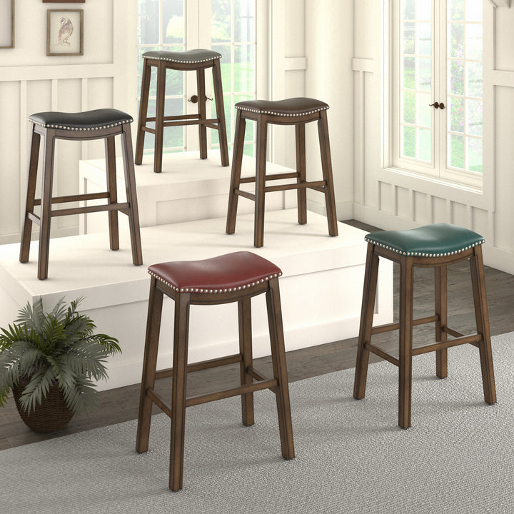 Brown Finish Brown Pu 29" Bar Height Stool - Brown Faux Leather, Bar Height - Brown Faux Leather, Bar Height