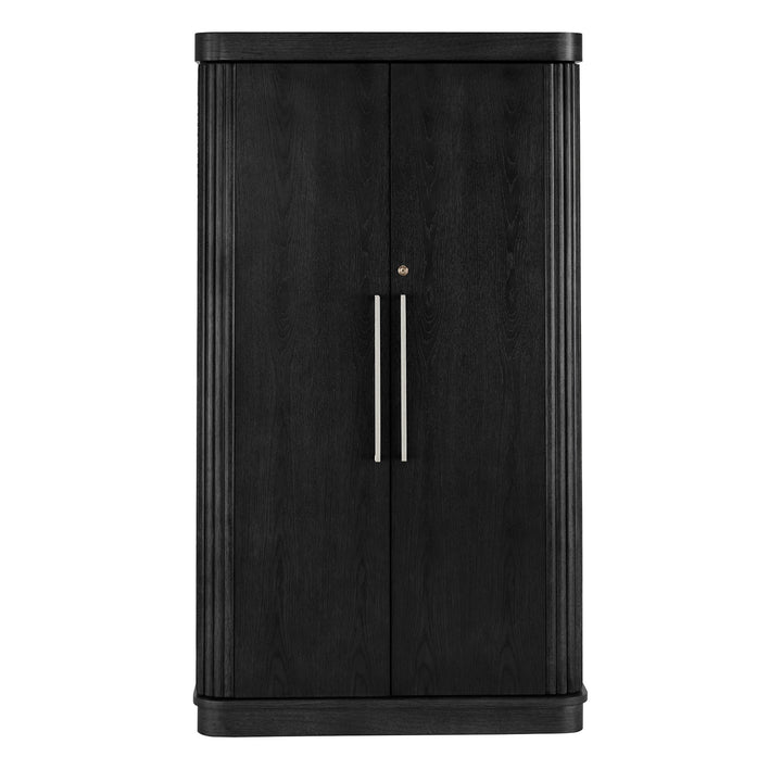 Bar Wine Storage Cabinet with Keys and LED Lights - Black Oak Finish