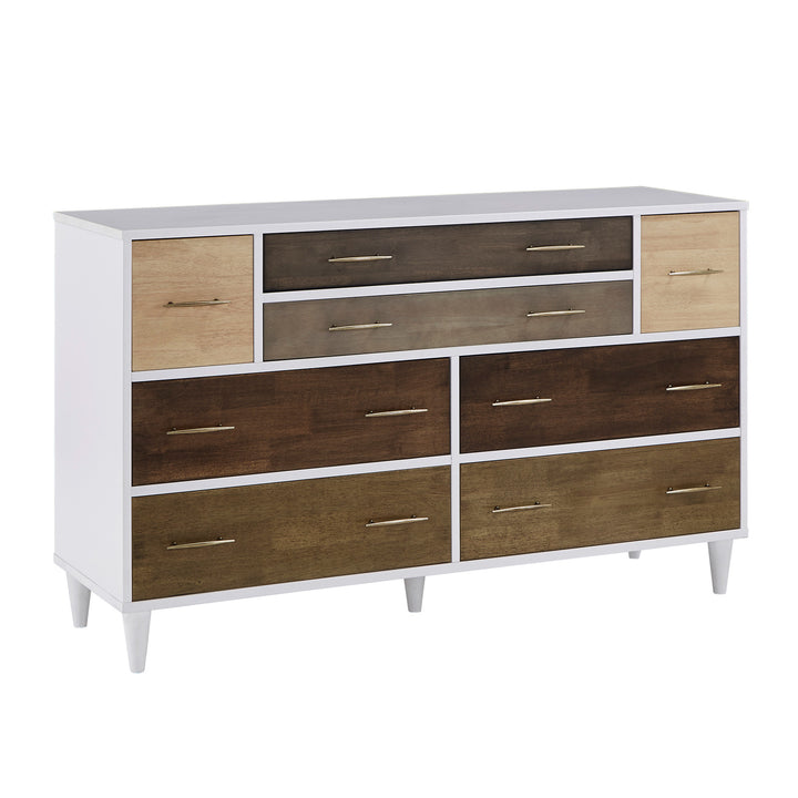 White and Natural Finish 8-Drawer Dresser