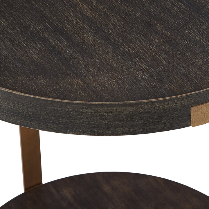 Wood and Metal T-Brace Round End Table